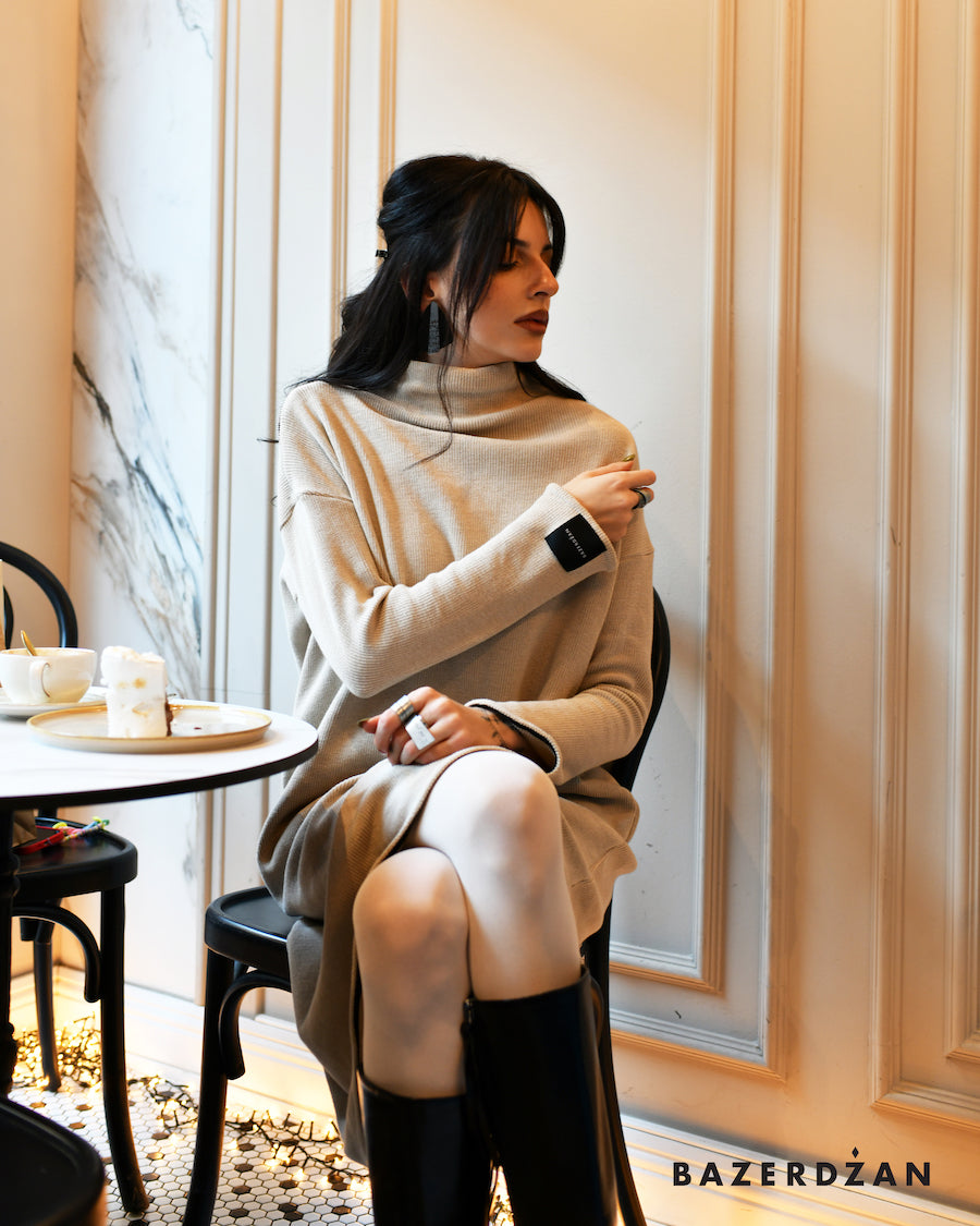 Knitted Zipper Tunic - Beige