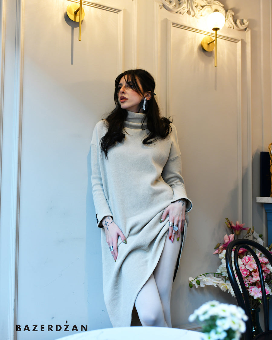 Knitted Zipper Tunic - Beige