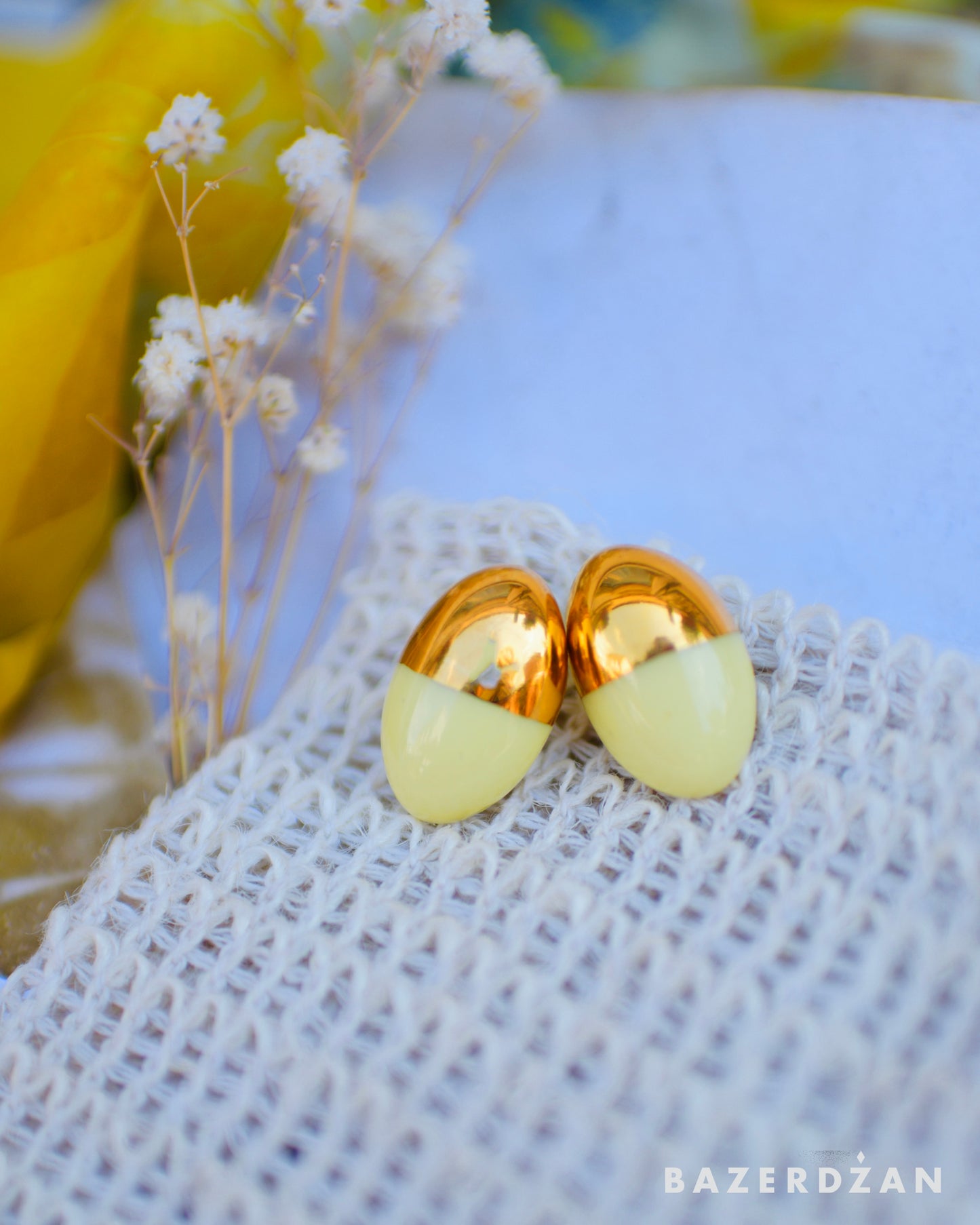 Yellow porcelain drop earrings by Studio Tekne