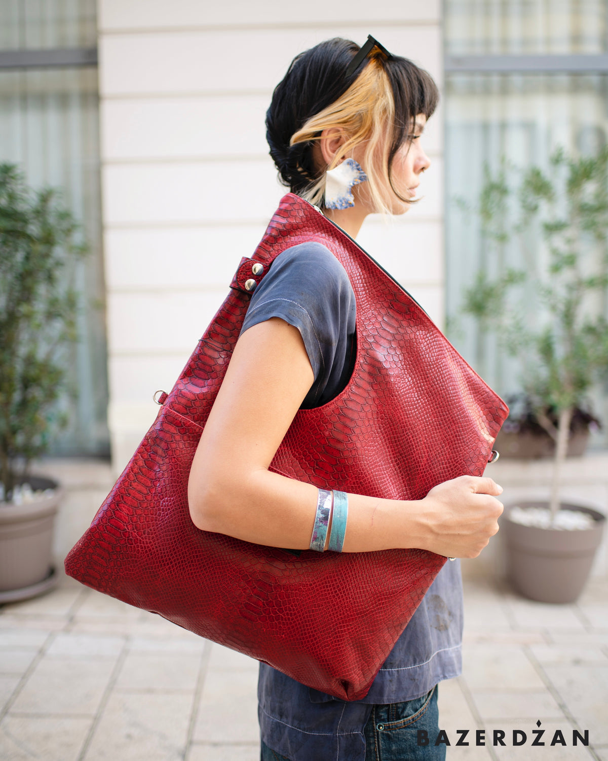 Leather Baklava Bag by Bazerdzan - Red