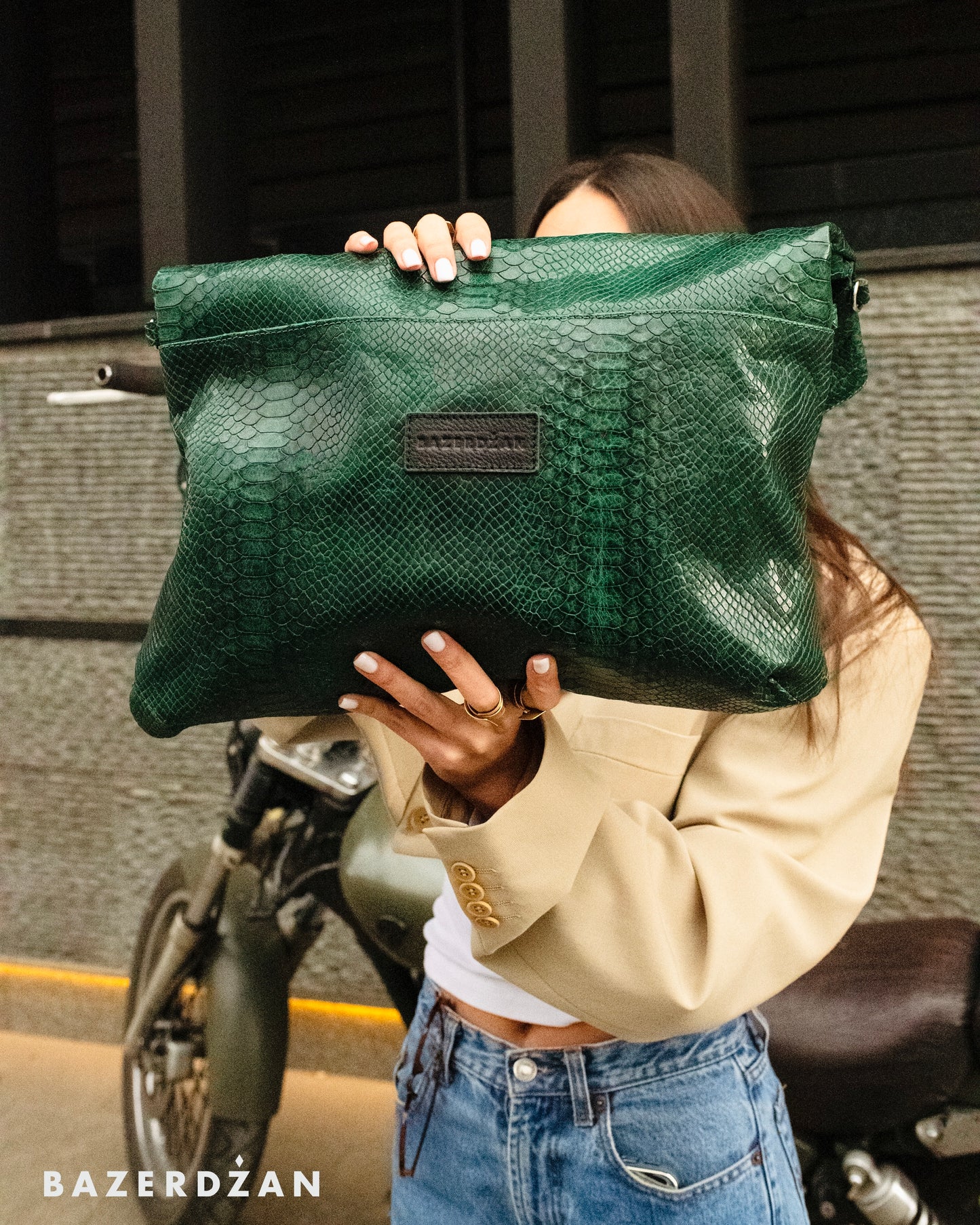 Leather Baklava Bag by Bazerdzan-Green