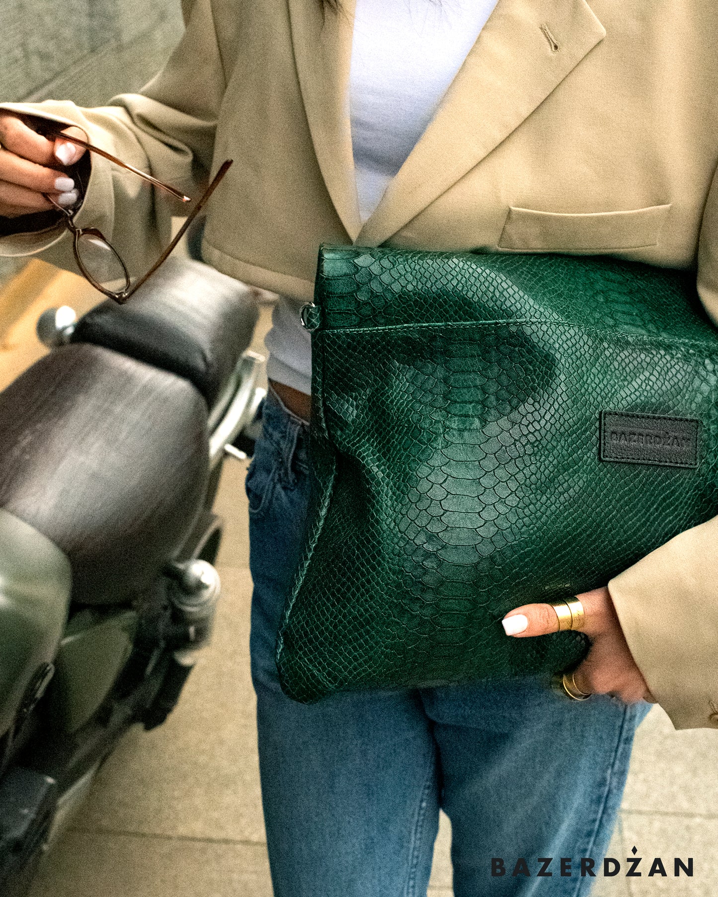 Leather Baklava Bag by Bazerdzan-Green