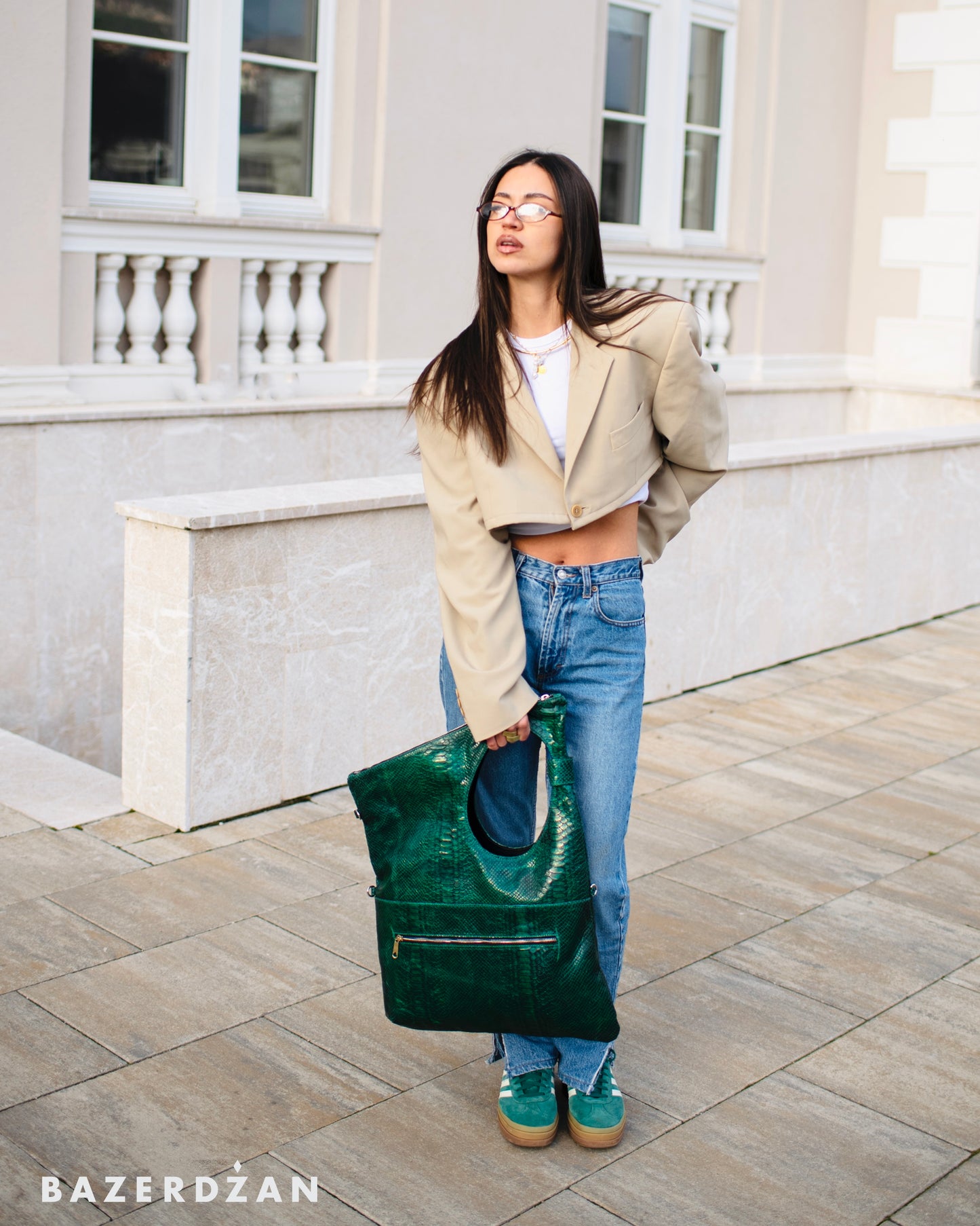 Leather Baklava Bag by Bazerdzan-Green