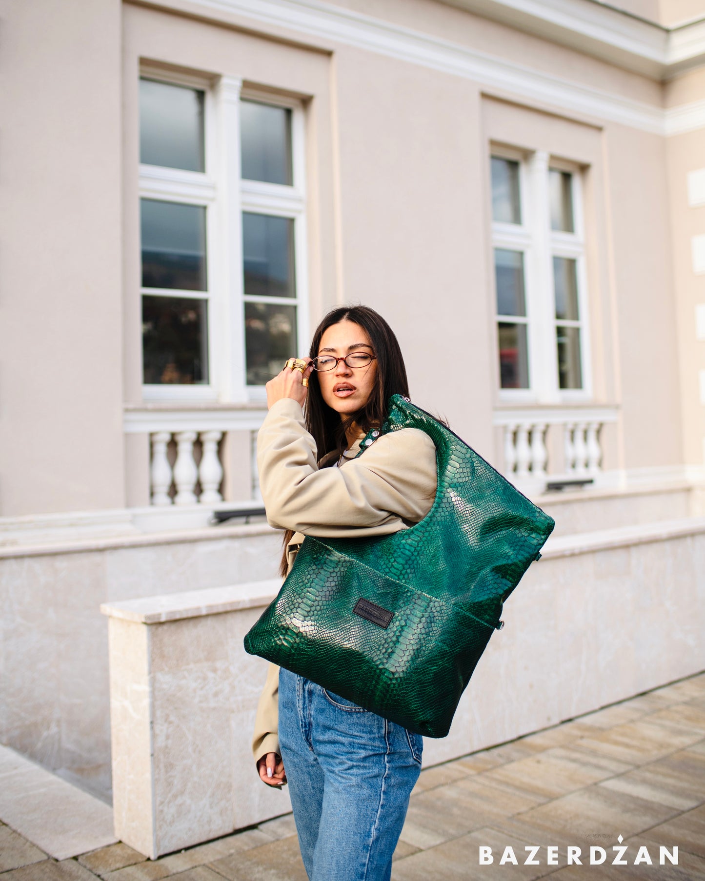 Leather Baklava Bag by Bazerdzan-Green