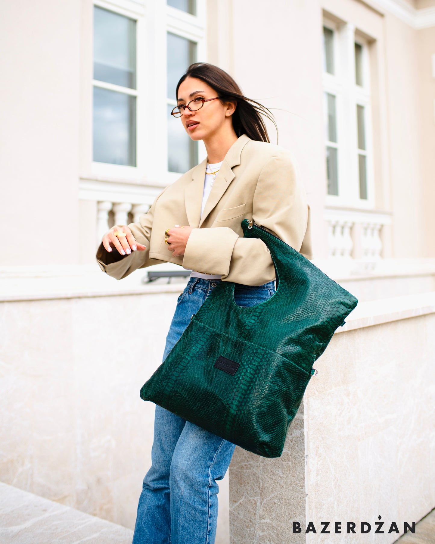 Leather Baklava Bag by Bazerdzan-Green