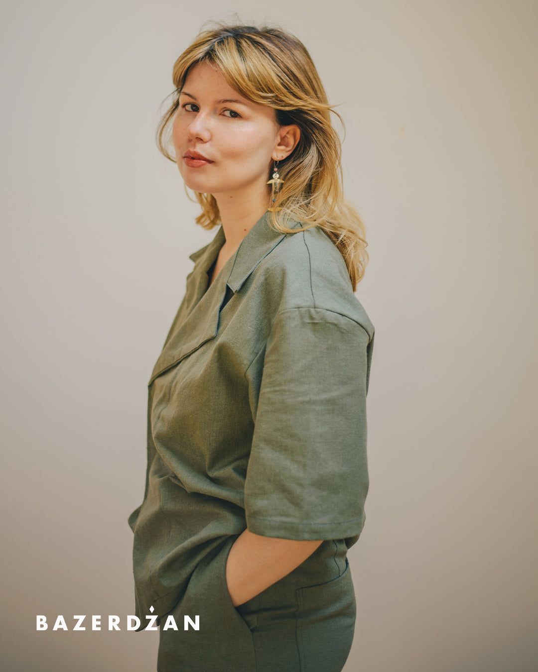 Linen Shirt "Butmir One" by Kemil Bekteši x Bazerdžan - green earth