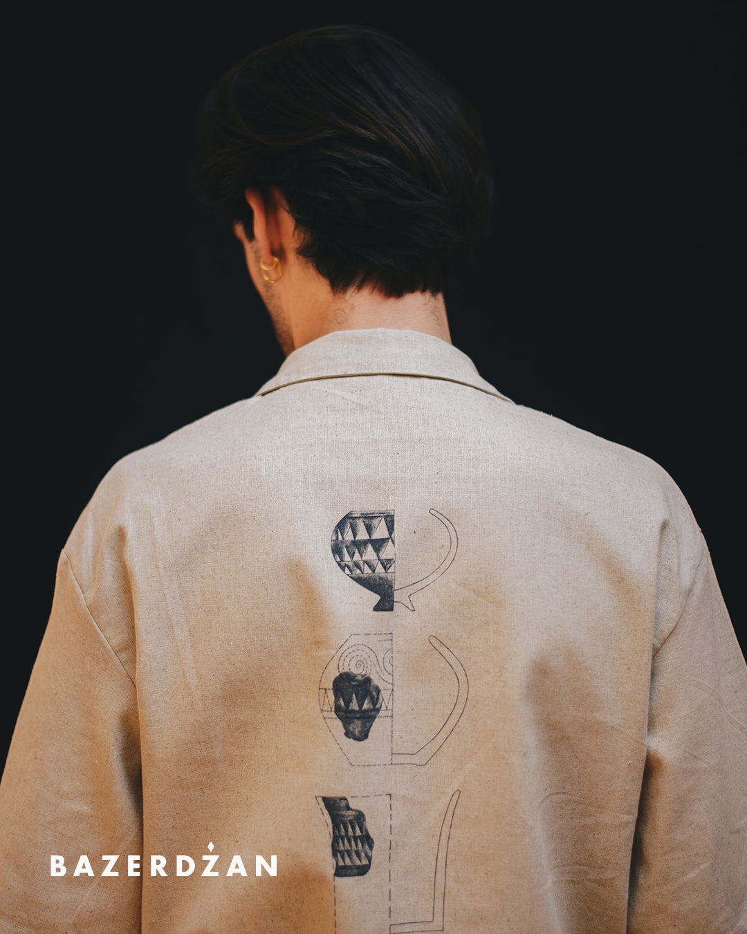 Linen Blouse "Butmir One" with printed motif by Kemil Bekteši x Bazerdžan - beige