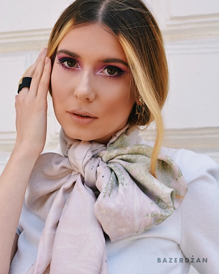Eco Print and Natural Dye Silk Scarf - Bazerdzan