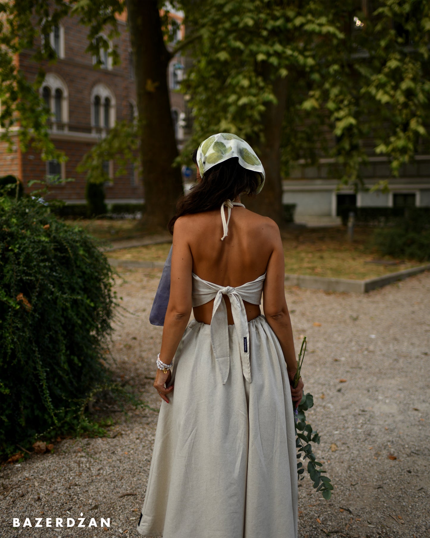 Open Back Linen Top - Sand Beige by Bazerdzan Wear