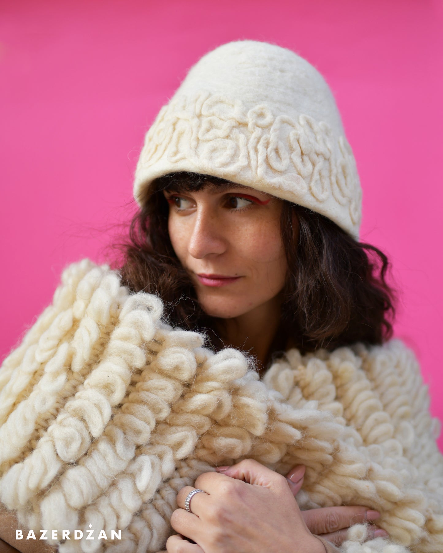 Felted woolen hat, natural white