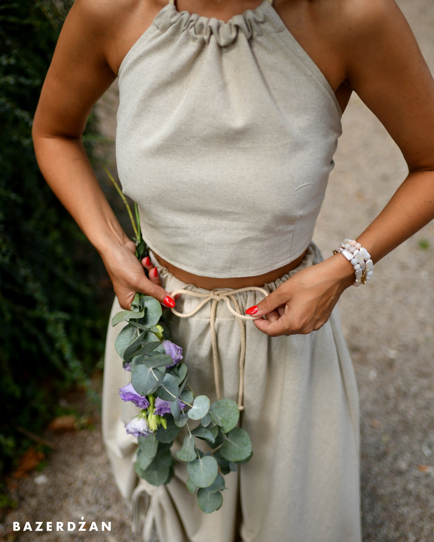 Open Back Linen Top - Sand Beige by Bazerdzan Wear