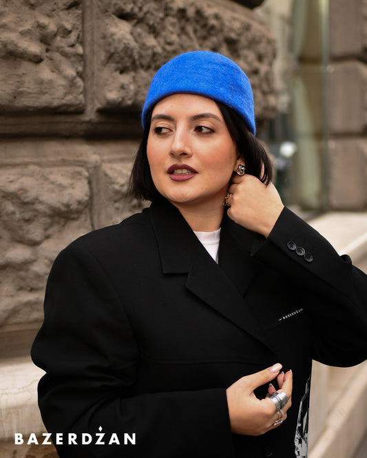 Felted woolen hat in bright blue