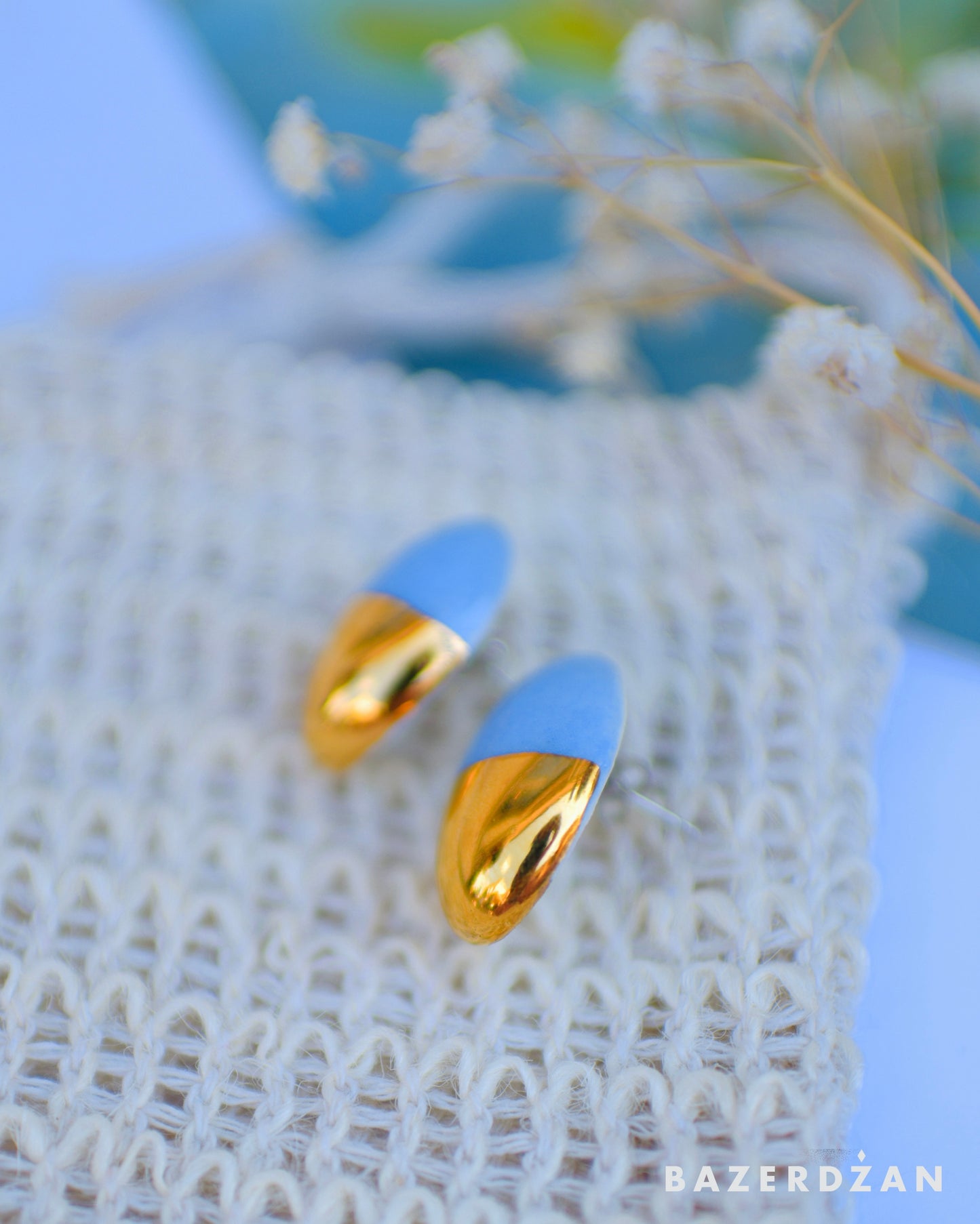 Blue porcelain drop earrings by Studio Tekne