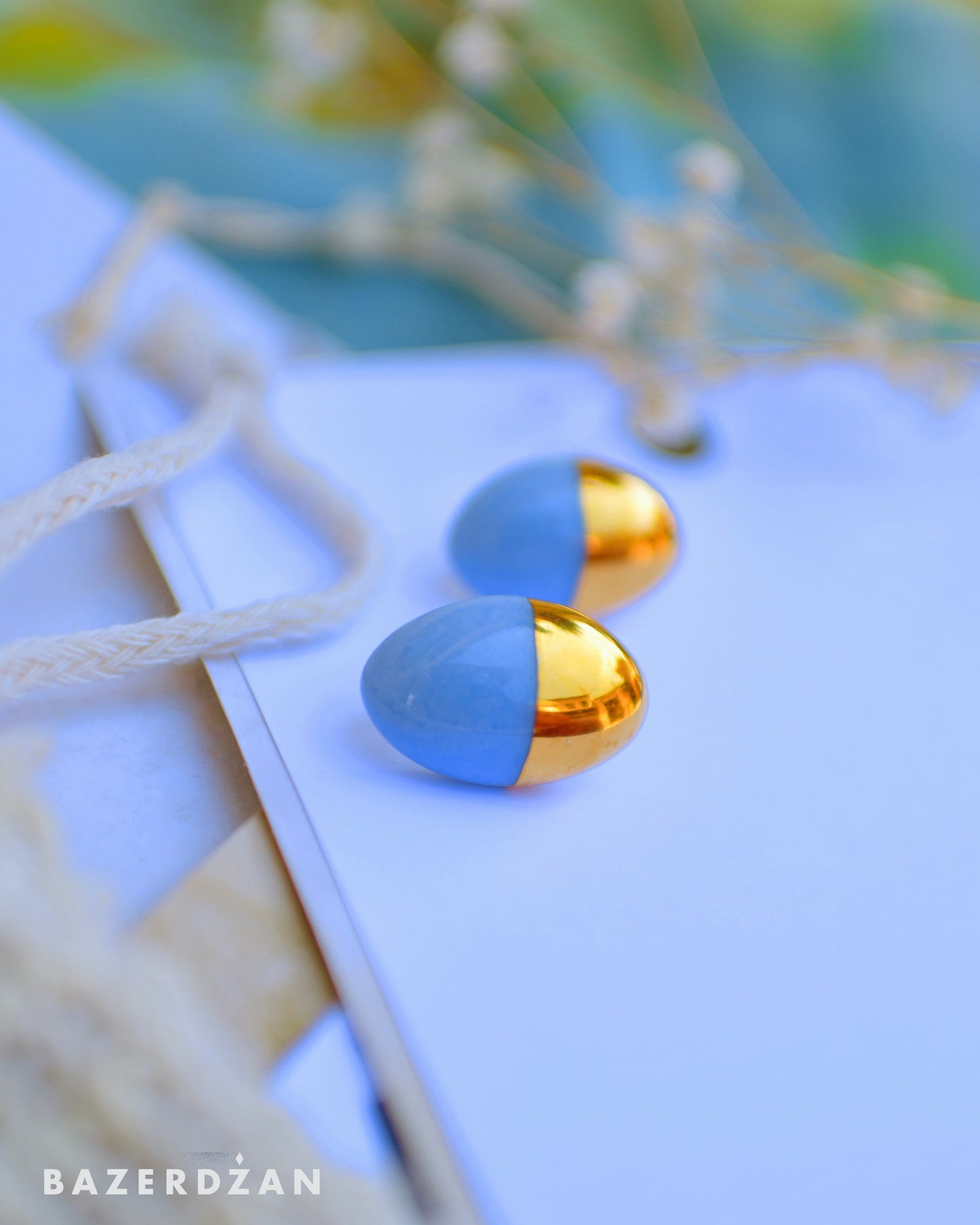 Blue porcelain drop earrings by Studio Tekne