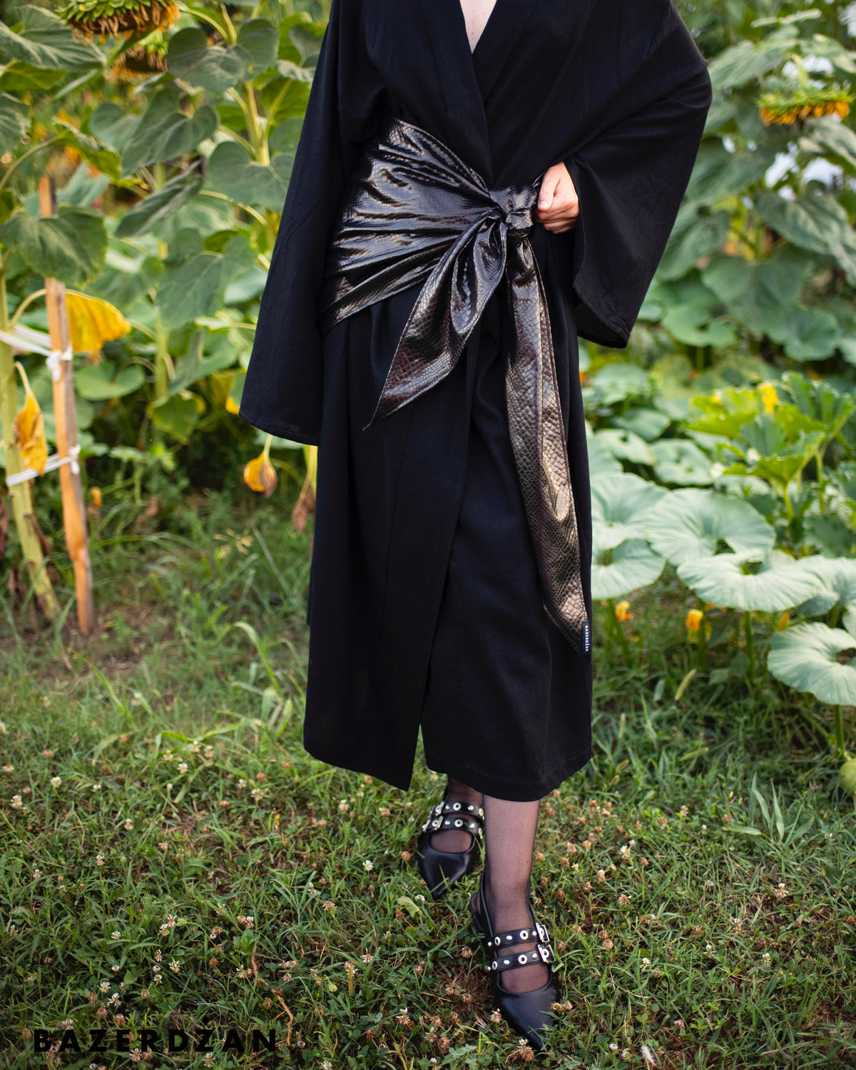 Linen Cardigan with Flared Sleeves - Black - Bazerdzan