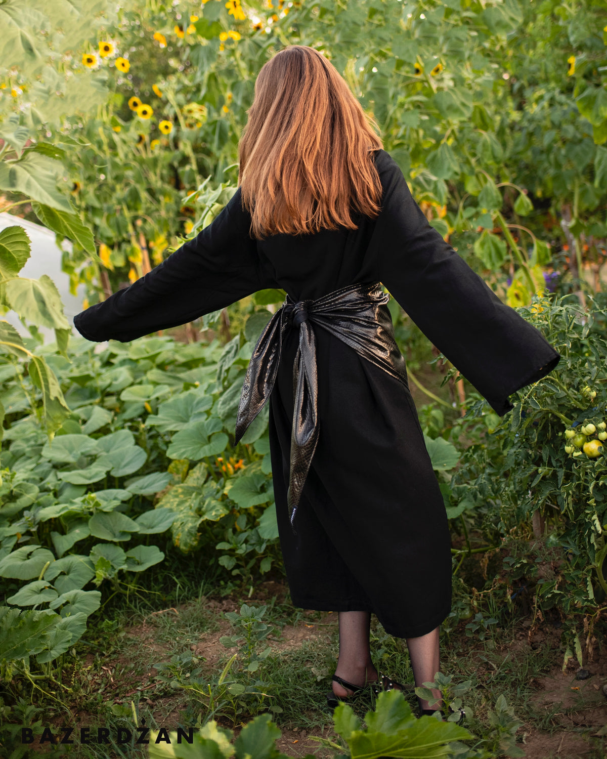 Linen Cardigan with Flared Sleeves - Black - Bazerdzan