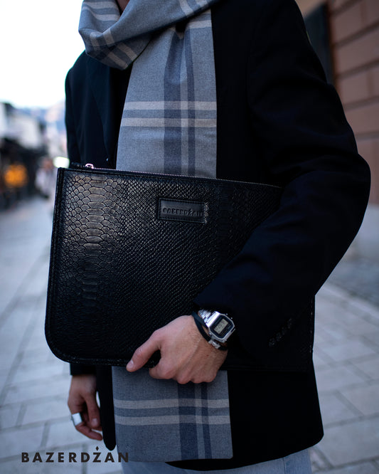 Black Croc Leather Laptop Case by Bazerdzan