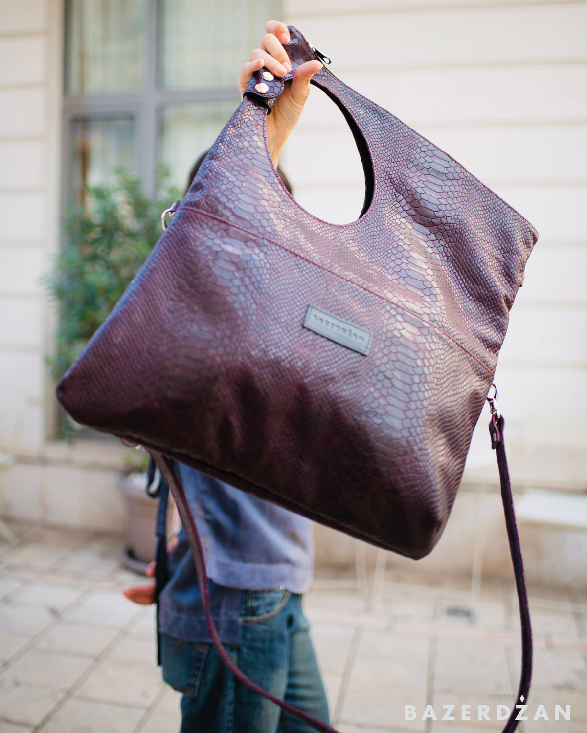 Leather Baklava Bag by Bazerdzan - Purple