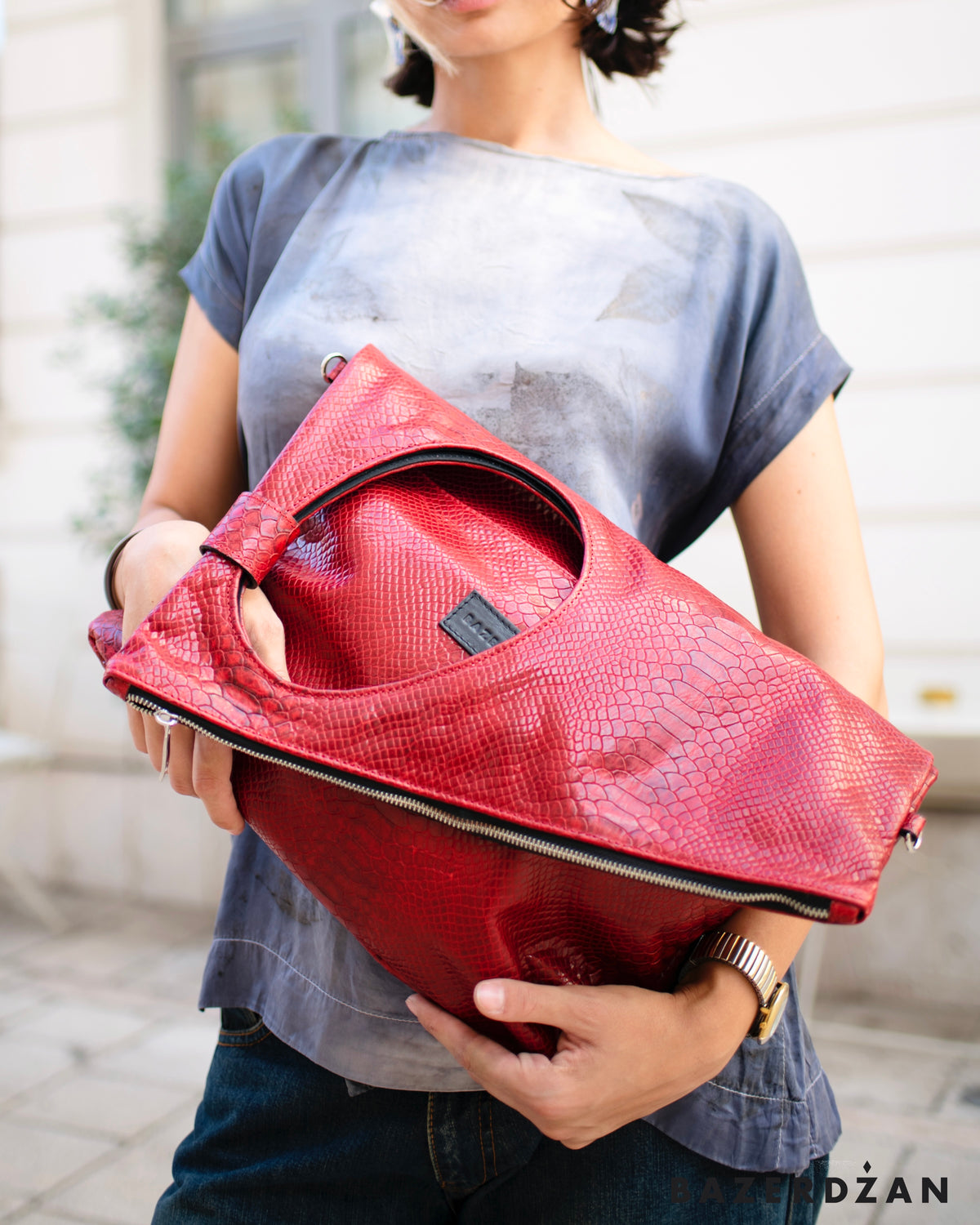Leather Baklava Bag by Bazerdzan - Red