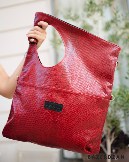 Leather Baklava Bag by Bazerdzan - Red