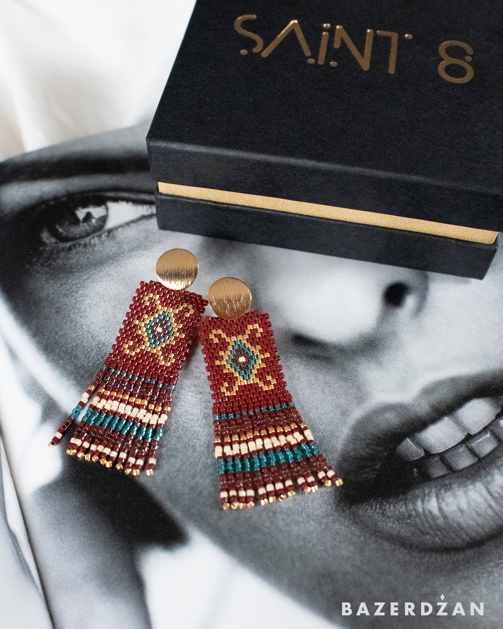 Bosnian kilim earrings with tassels - Bazerdzan