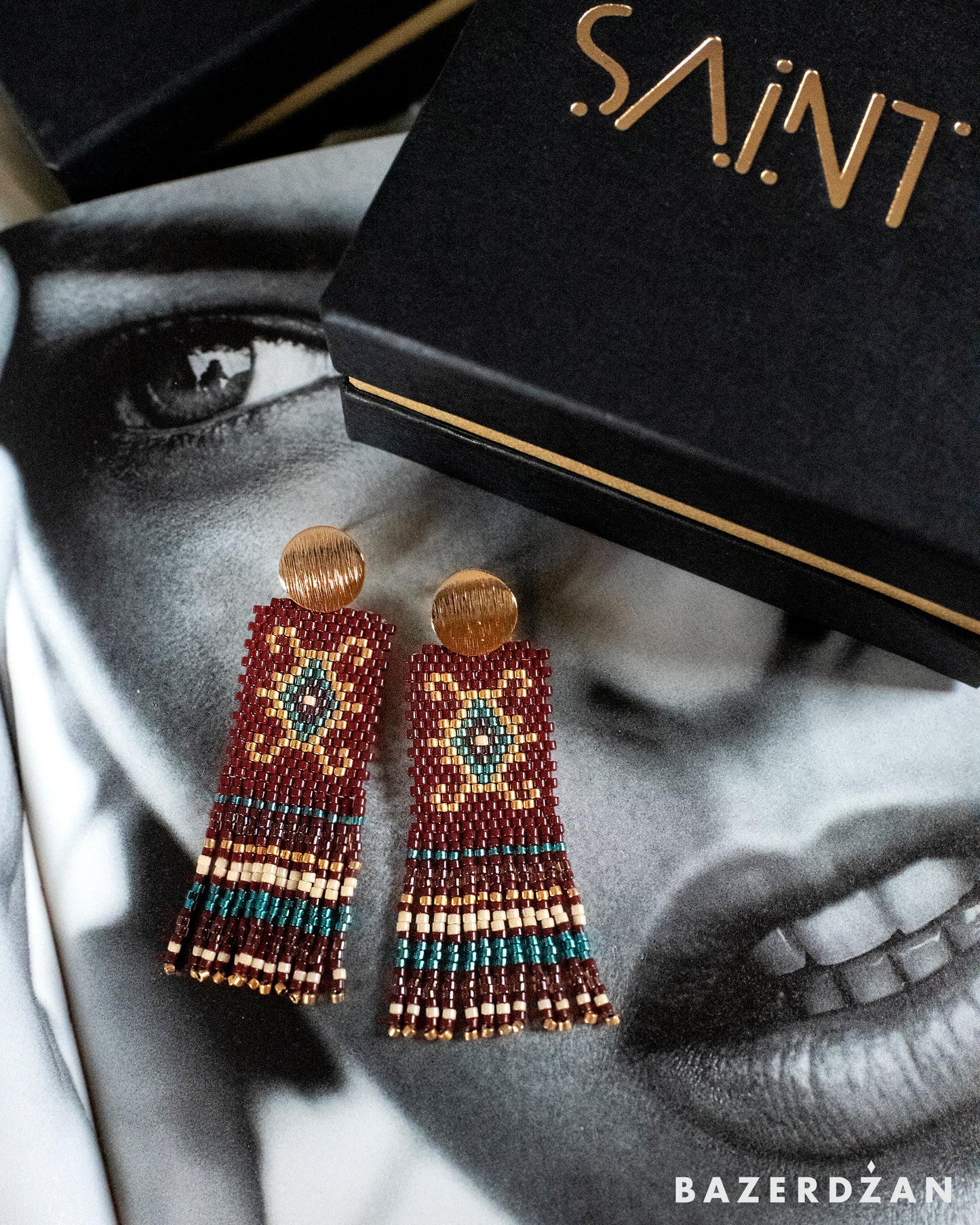 Bosnian kilim earrings with tassels - Bazerdzan