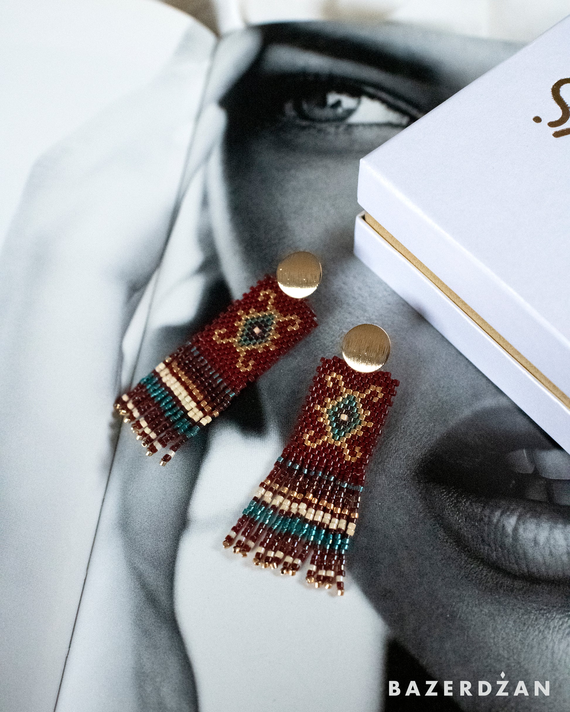 Bosnian kilim earrings with tassels - Bazerdzan