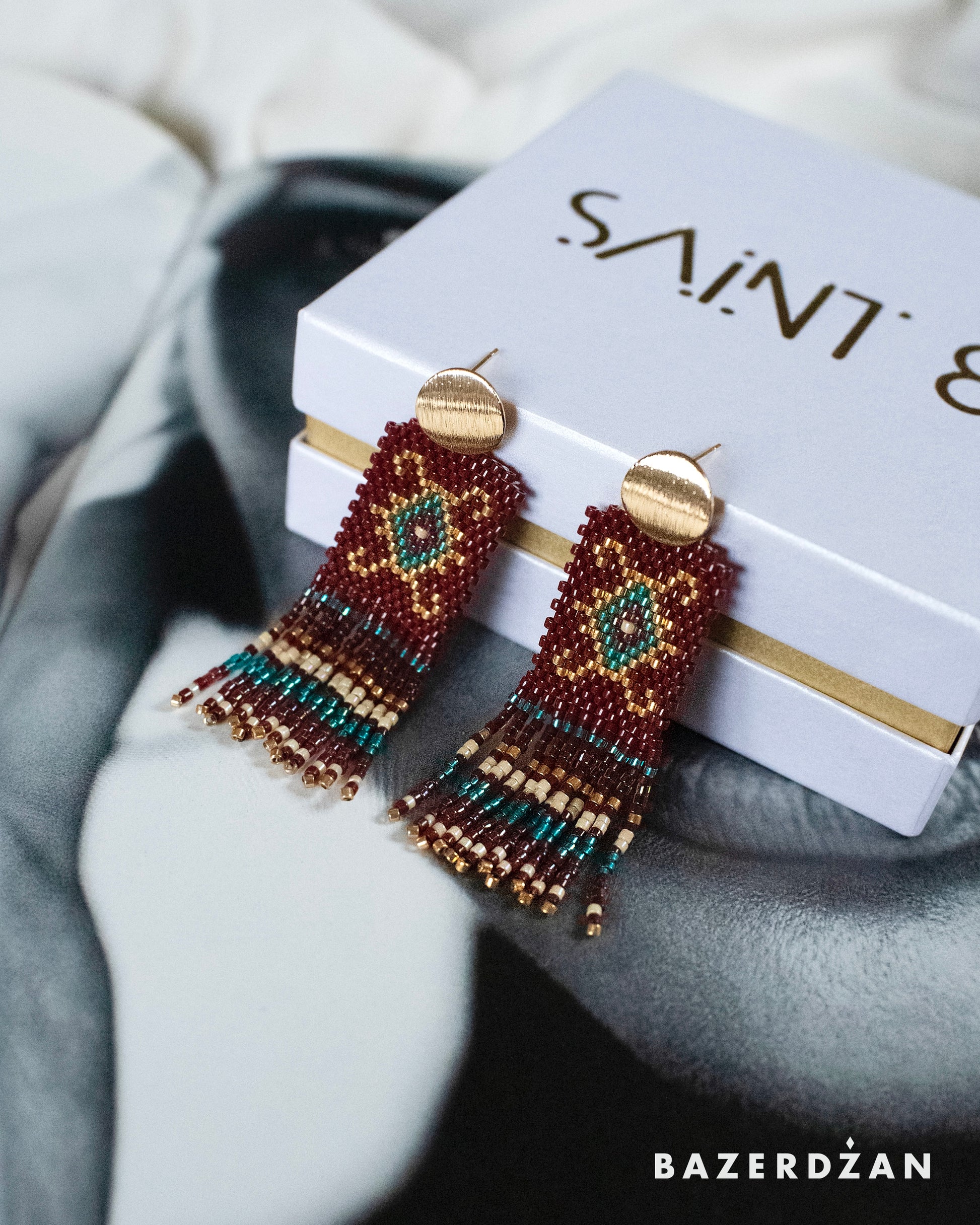 Bosnian kilim earrings with tassels - Bazerdzan