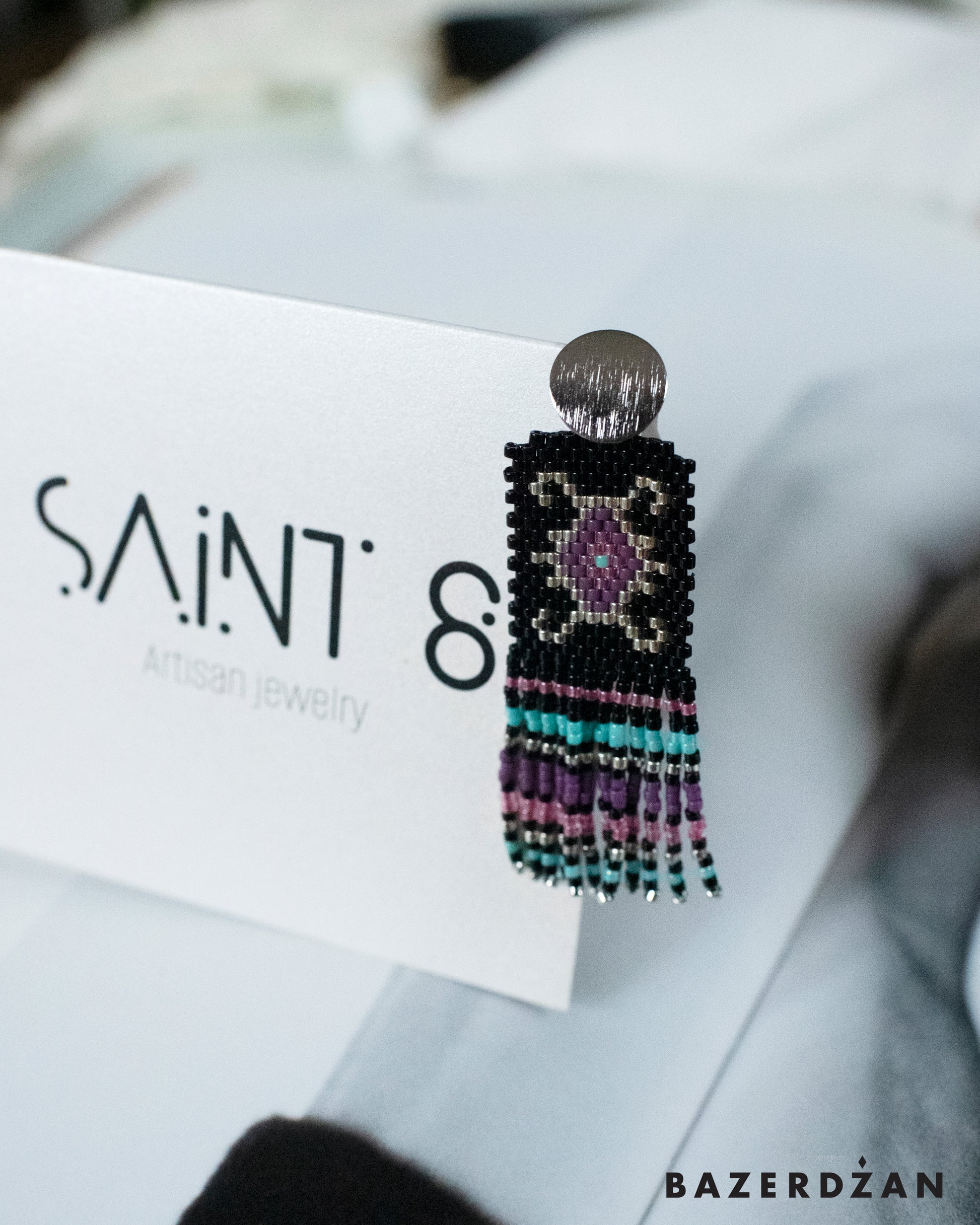 Bosnian kilim earrings with tassels - Bazerdzan