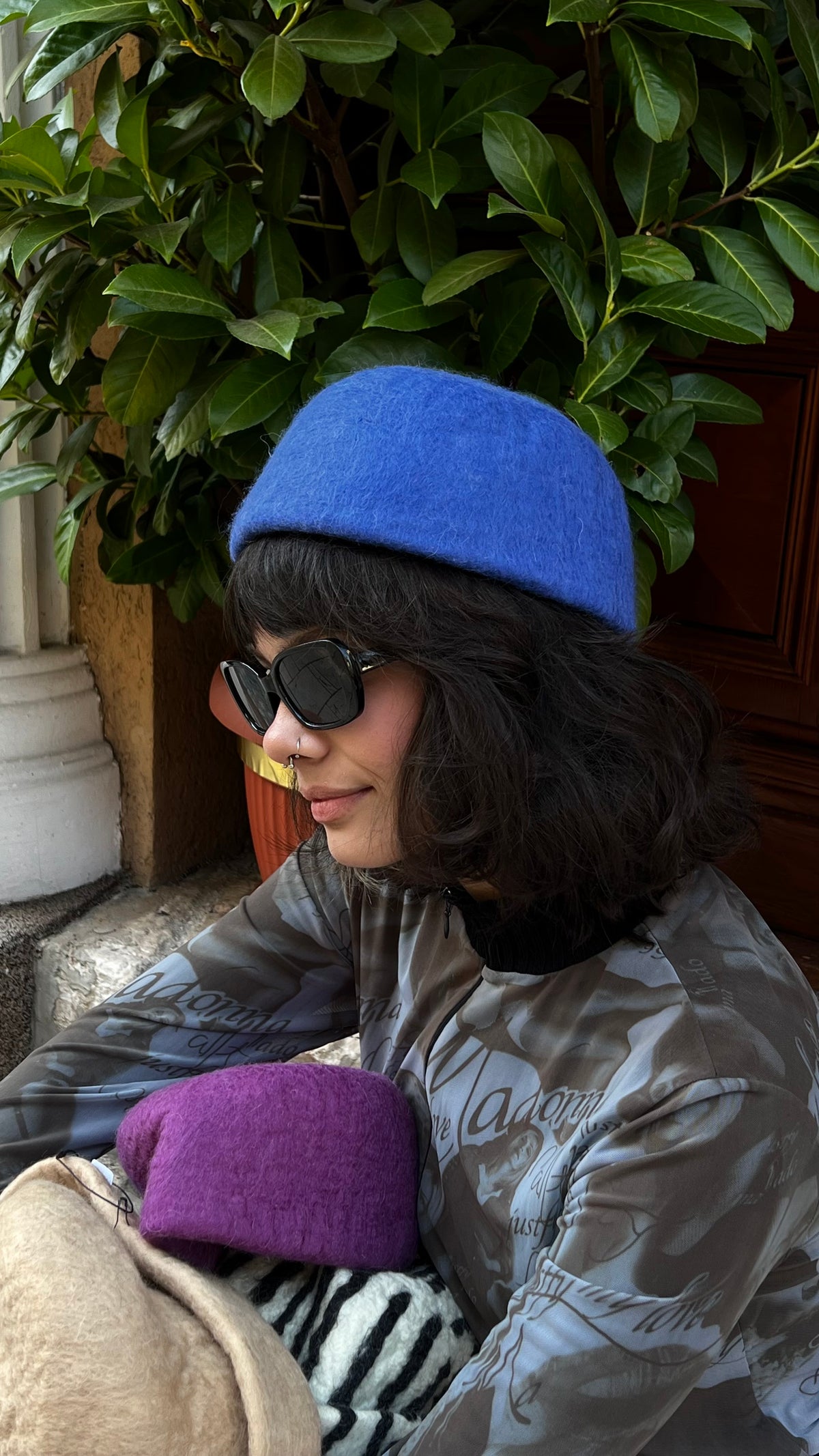 Felted woolen hat in bright blue