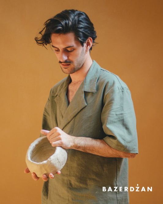 Linen Shirt "Butmir One" by Kemil Bekteši x Bazerdžan - green earth