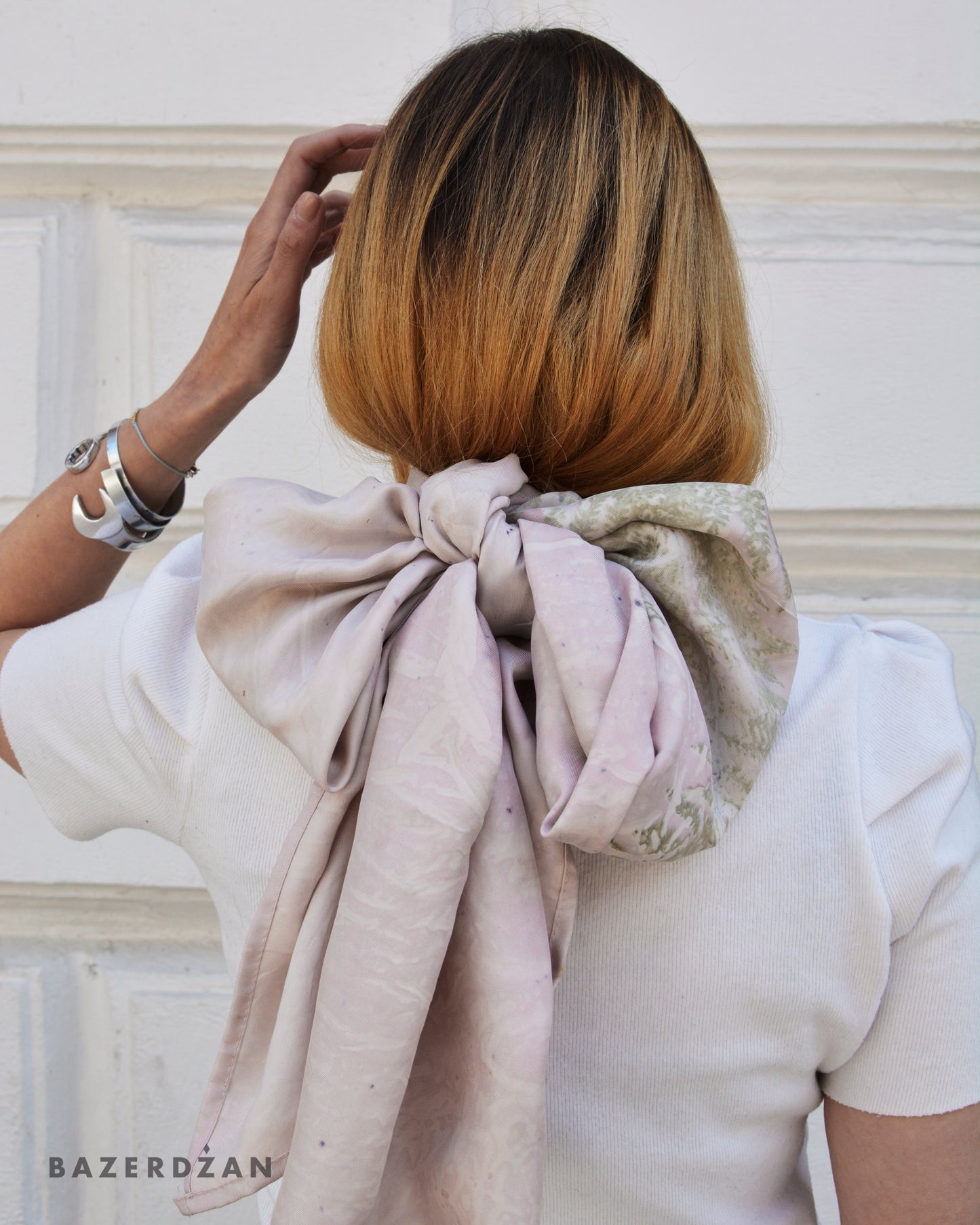 Eco Print and Natural Dye Silk Scarf - Bazerdzan