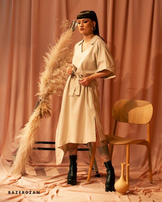 Asymmetric Linen Dress - Beige by Bazerdzan Wear