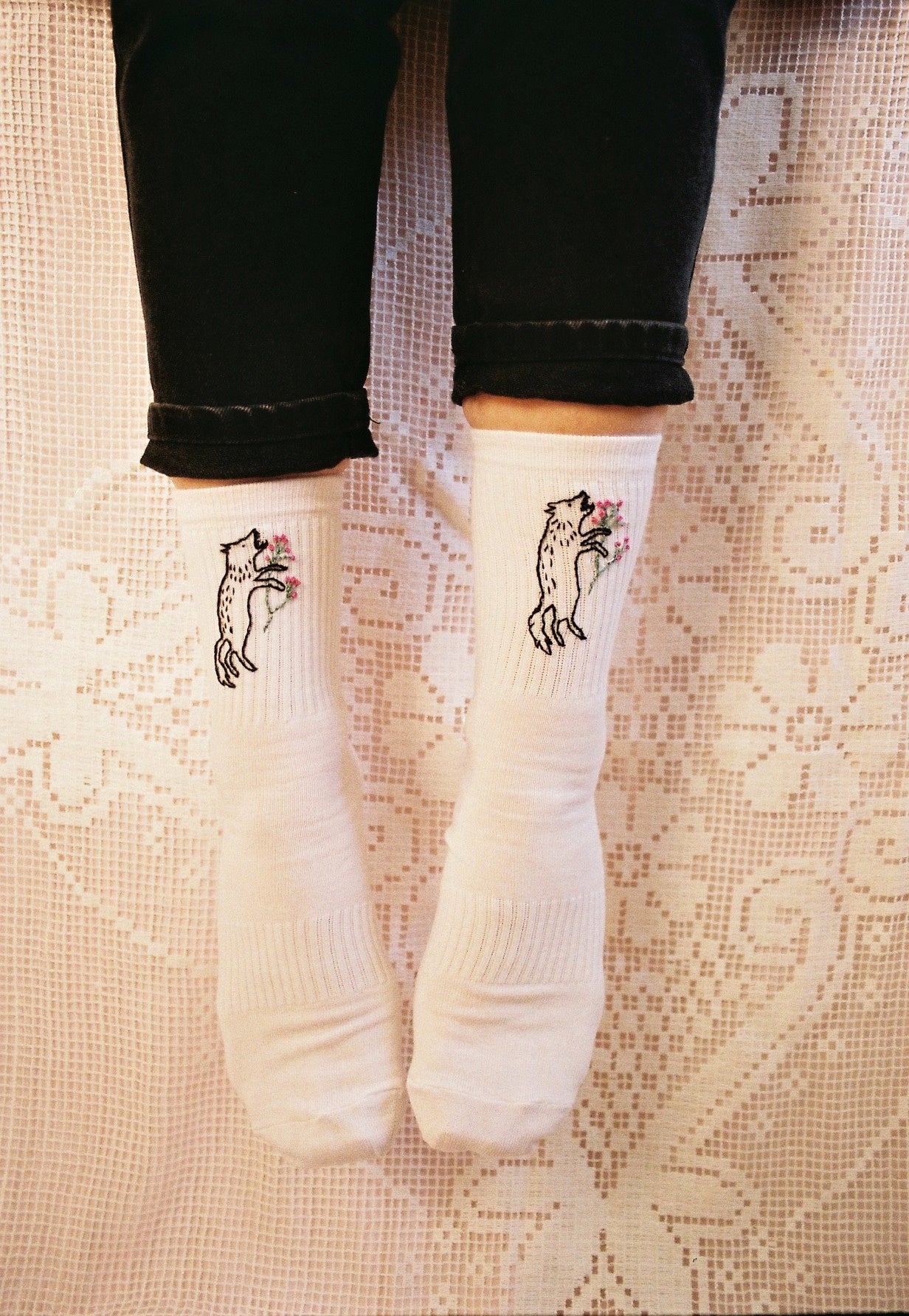 Socks With Hand Embroidered Motifs of Endangered and Edemic Species by Potka - Bazerdzan